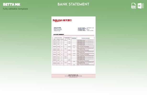 Модерен стил Шаблон за збор за извод од банка Rakuten во Јапонија